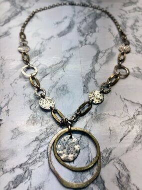 Ruby Rd. Hammered Mixed Metal Pendant Necklace in Gold and Silver